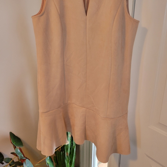 BCBGMAXAZRIA Blush Pink Sleeveless Soft Faux Leather Ruffle Bottom Dress, Size L - Picture 5 of 9